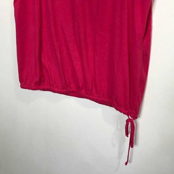 Chico's Pink Sequin T-shirt Blouse 1 / MEDIUM M Drawstring Waist 100% Cotton - Picture 3 of 7